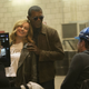 Larson with Samuel L. Jackson and her directors.